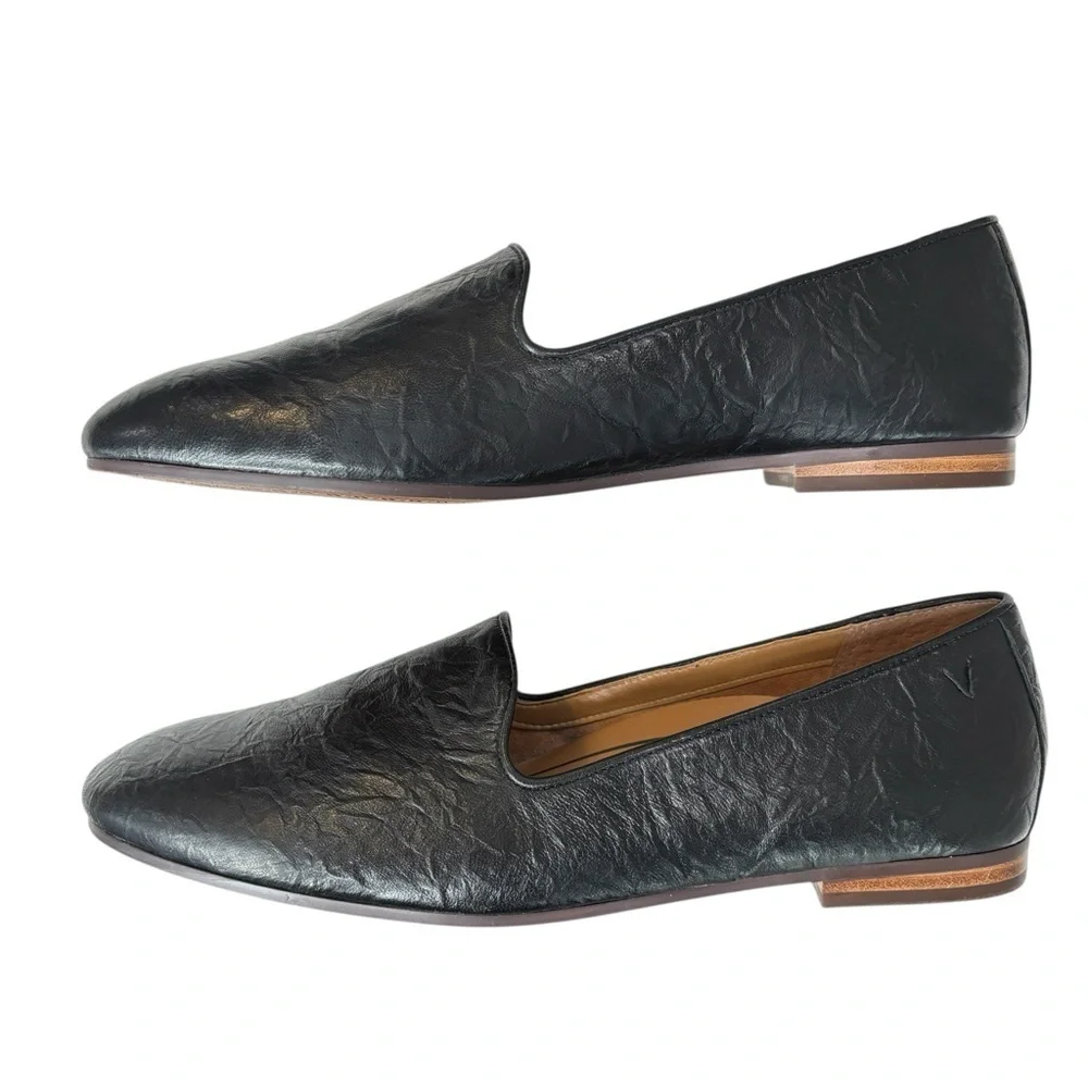 Vionic Willa II Loafer Womens Comfort Shoe Size 9.5 Black Crinkle Nappa Leather